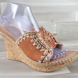 Jennifer Lopez Tan Braided Wedge Sandals